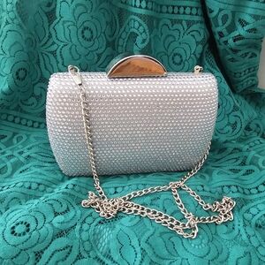 Nina Silver Crystal Embellished Clutch with Gold Accent
